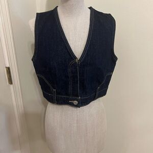 Zara Dark Blue Cropped Denim Vest Size L Like New Condition